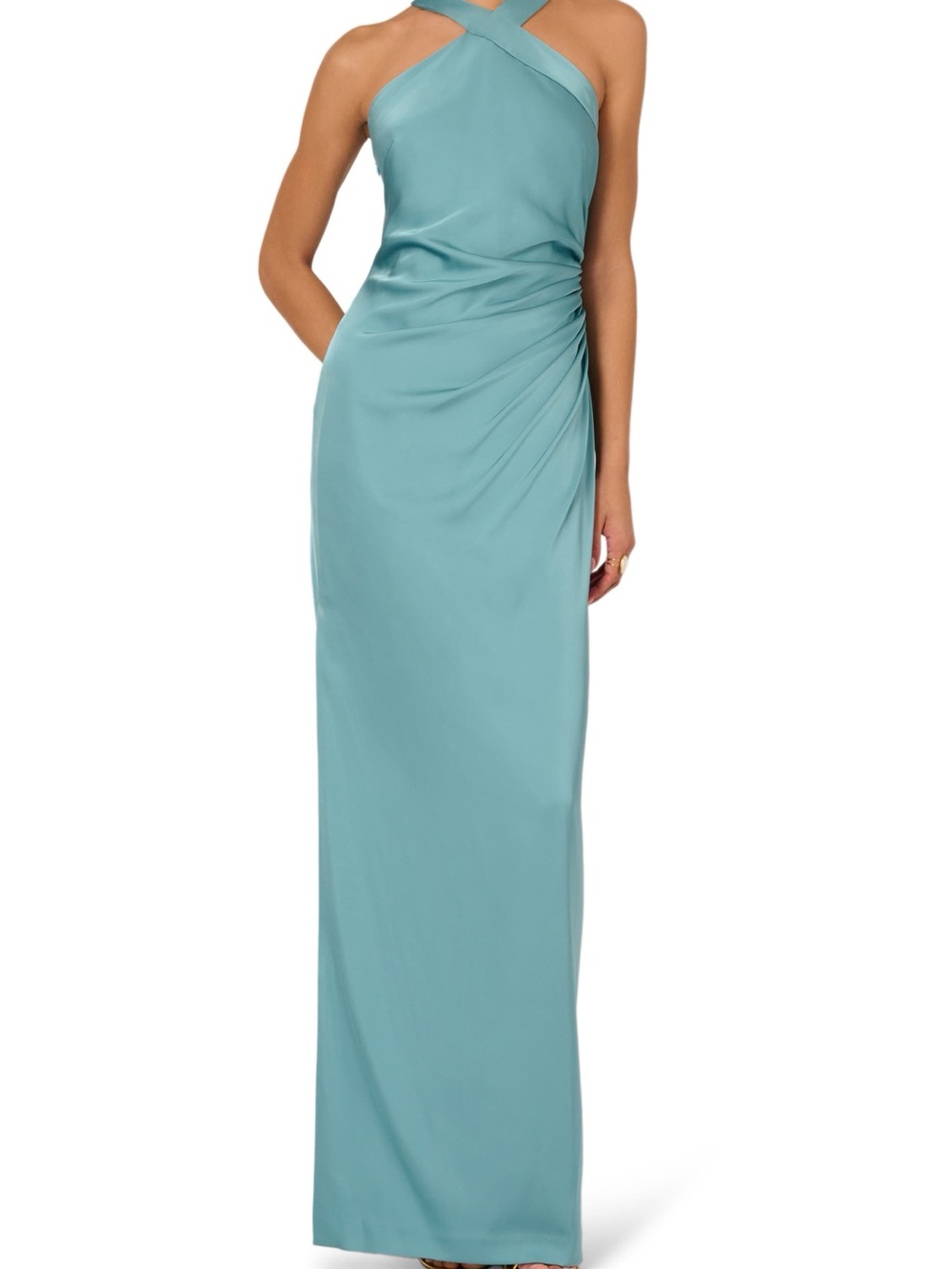 Adrianna Papell Teal Halter Evening Gown